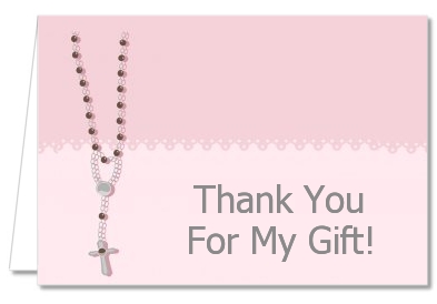 Rosary Beads Pink - Baptism / Christening Thank You Cards