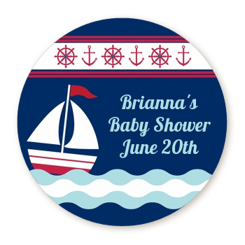 Sailboat Blue - Round Personalized Baby Shower Sticker Labels 