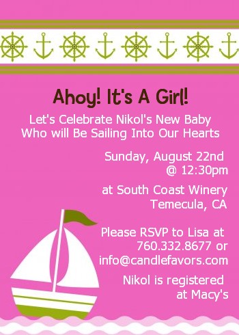 Sailboat Pink - Baby Shower Invitations