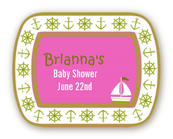 Sailboat Pink - Personalized Baby Shower Rounded Corner Stickers