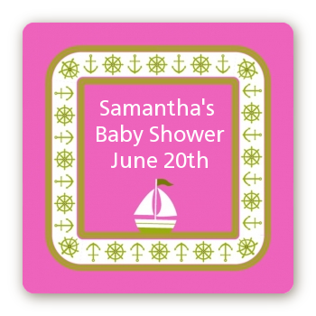 Sailboat Pink - Square Personalized Baby Shower Sticker Labels