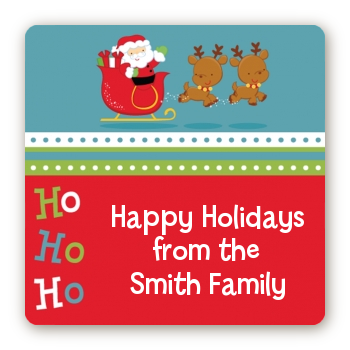 Santa And His Reindeer - Square Personalized Christmas Sticker Labels