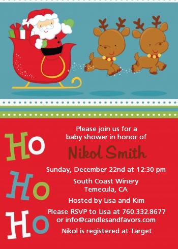 Santa And His Reindeer - Christmas Invitations