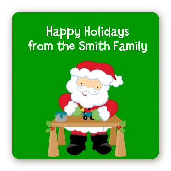 Santa's Work Shop - Square Personalized Christmas Sticker Labels