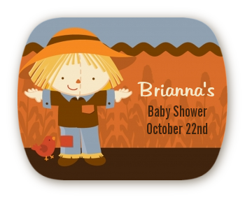 Scarecrow Fall Theme - Personalized Baby Shower Rounded Corner Stickers