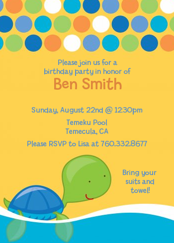 Sea Turtle Boy - Birthday Party Invitations