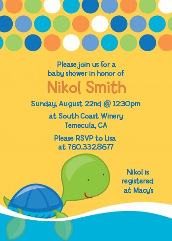 Sea Turtle Boy - Baby Shower Invitations