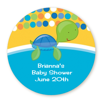  Sea Turtle Boy - Round Personalized Baby Shower Sticker Labels 