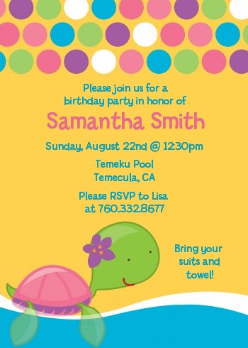 Sea Turtle Girl - Birthday Party Invitations