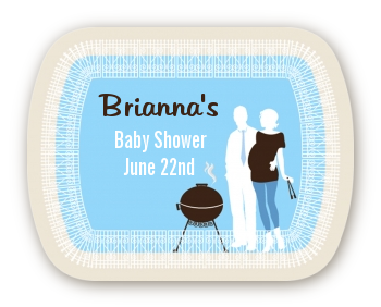 Silhouette Couple BBQ Boy - Personalized Baby Shower Rounded Corner Stickers