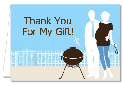 Silhouette Couple BBQ Boy - Baby Shower Thank You Cards