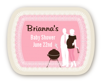 Silhouette Couple BBQ Girl - Personalized Baby Shower Rounded Corner Stickers