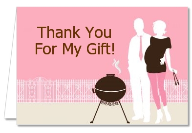 Silhouette Couple BBQ Girl - Baby Shower Thank You Cards