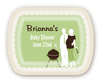 Silhouette Couple BBQ Neutral - Personalized Baby Shower Rounded Corner Stickers