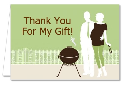 Silhouette Couple BBQ Neutral - Baby Shower Thank You Cards