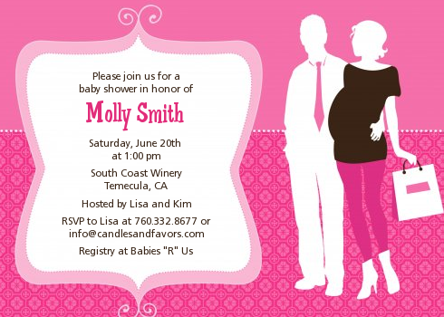  Silhouette Couple | It's a Girl - Baby Shower Invitations Light Pink