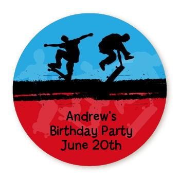 Skateboard - Round Personalized Birthday Party Sticker Labels 
