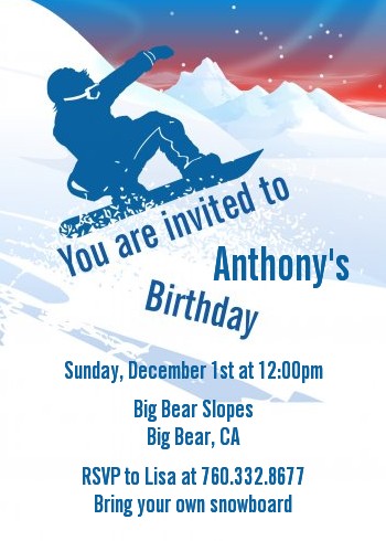 Snowboard - Birthday Party Invitations