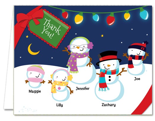  Snowman Family with Lights - Christmas Thank You Cards 