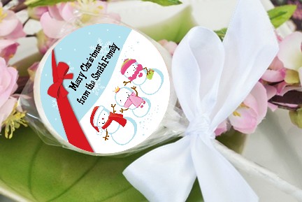 Snowman Family with Snowflakes - Personalized Christmas Lollipop Favors