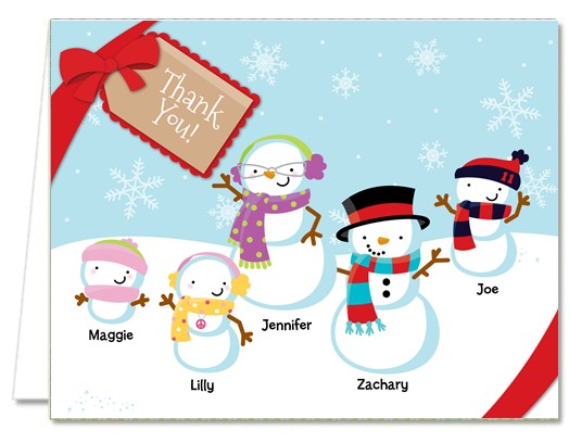  Snowman Family with Snowflakes - Christmas Thank You Cards 
