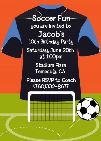 Soccer Jersey Black and Blue - Birthday Party Invitations