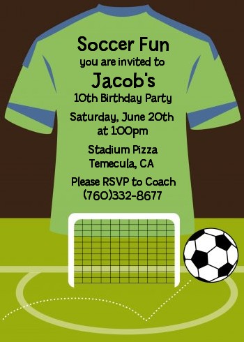 Soccer Jersey Green and Blue - Birthday Party Invitations