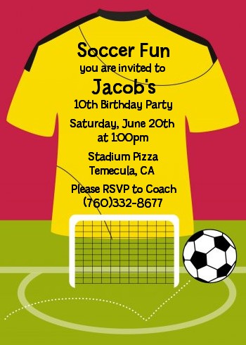 Soccer Jersey Yellow and Red - Birthday Party Invitations