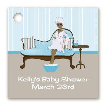 Spa Mom Blue African American - Personalized Baby Shower Card Stock Favor Tags