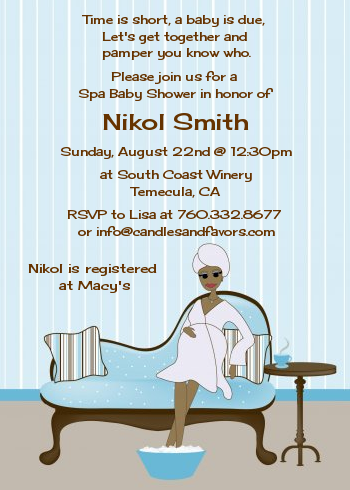  Spa Mom Blue African American - Baby Shower Invitations Blue