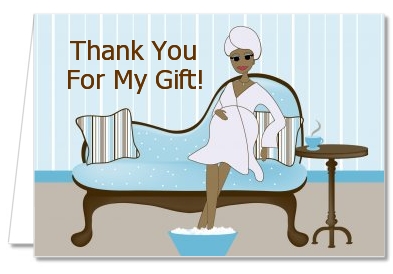 Spa Mom Blue African American - Baby Shower Thank You Cards