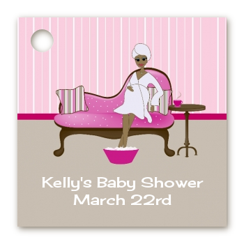 Spa Mom Pink African American - Personalized Baby Shower Card Stock Favor Tags