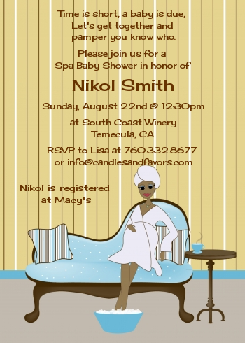  Spa Mom Blue African American - Baby Shower Invitations Blue