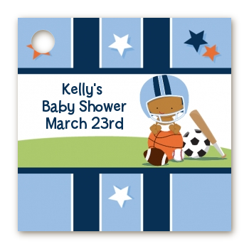 Sports Baby African American - Personalized Baby Shower Card Stock Favor Tags