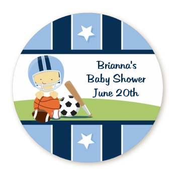  Sports Baby Asian - Round Personalized Baby Shower Sticker Labels 