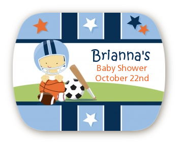 Sports Baby Asian - Personalized Baby Shower Rounded Corner Stickers
