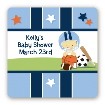Sports Baby Asian - Square Personalized Baby Shower Sticker Labels