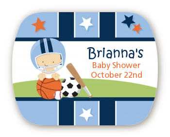 Sports Baby Caucasian - Personalized Baby Shower Rounded Corner Stickers