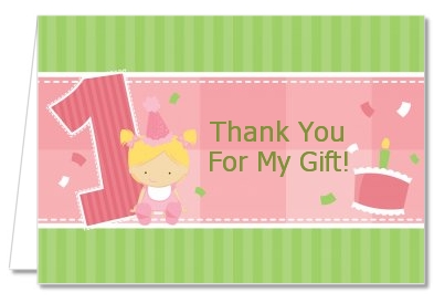 1st Birthday Girl - Birthday Party Thank You Cards