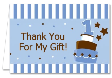 1st Birthday Topsy Turvy Blue Cake - Birthday Party Thank You Cards