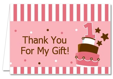 1st Birthday Topsy Turvy Pink Cake - Birthday Party Thank You Cards