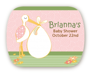 Stork It's a Girl - Personalized Baby Shower Rounded Corner Stickers