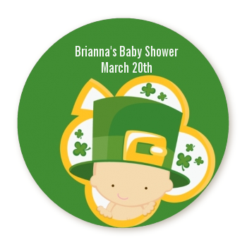  St. Patrick's Baby Shamrock - Round Personalized Baby Shower Sticker Labels 