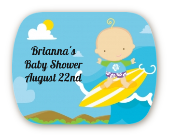 Surf Boy - Personalized Baby Shower Rounded Corner Stickers