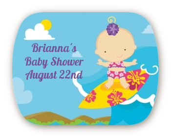 Surf Girl - Personalized Baby Shower Rounded Corner Stickers