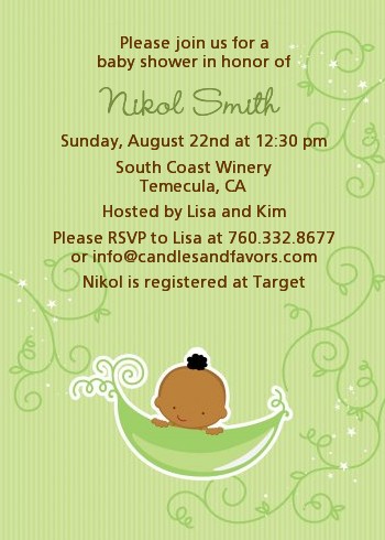 Sweet Pea African American Boy - Baby Shower Invitations