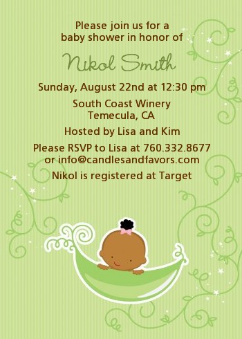 Sweet Pea African American Girl - Baby Shower Invitations