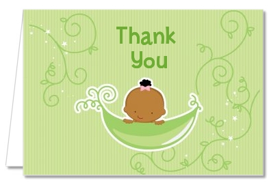 Sweet Pea African American Girl - Baby Shower Thank You Cards
