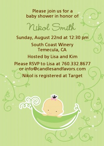 Sweet Pea Asian Girl - Baby Shower Invitations