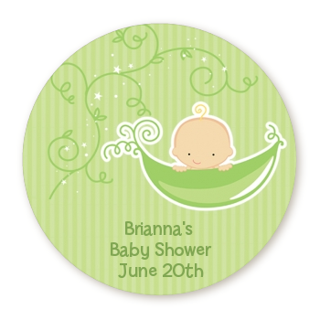  Sweet Pea Caucasian Boy - Round Personalized Baby Shower Sticker Labels 